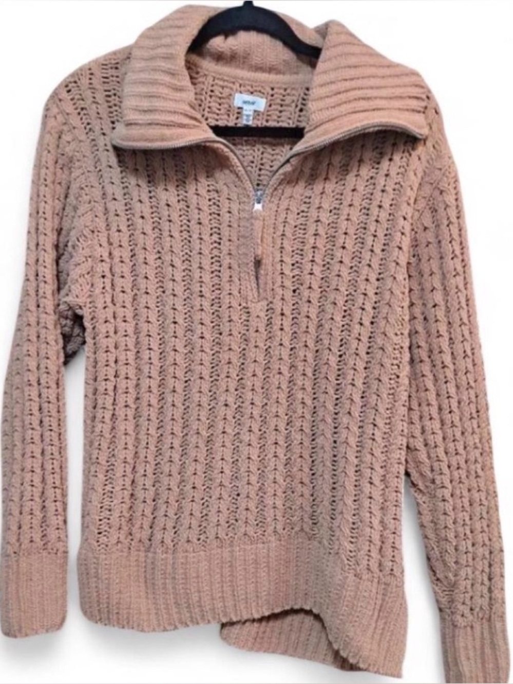 aerie Women's Zip-Front Textured Knit Sweater in Camel
